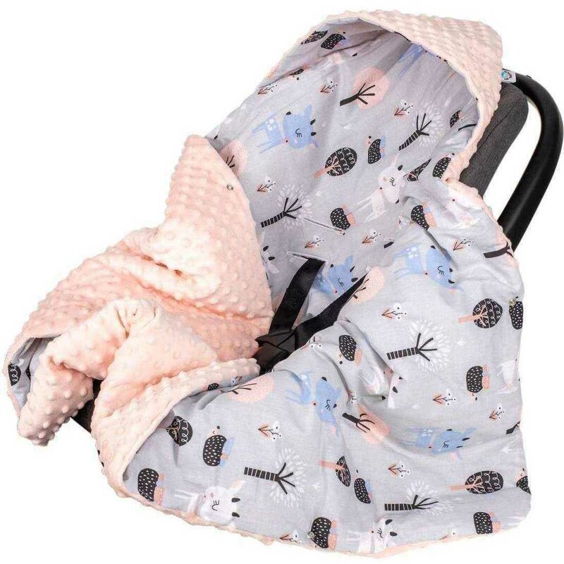 Infantilo - accesoriu scaun auto paturica de infasat minky , deer, din bumbac, 90x90 cm, gri/portocaliu