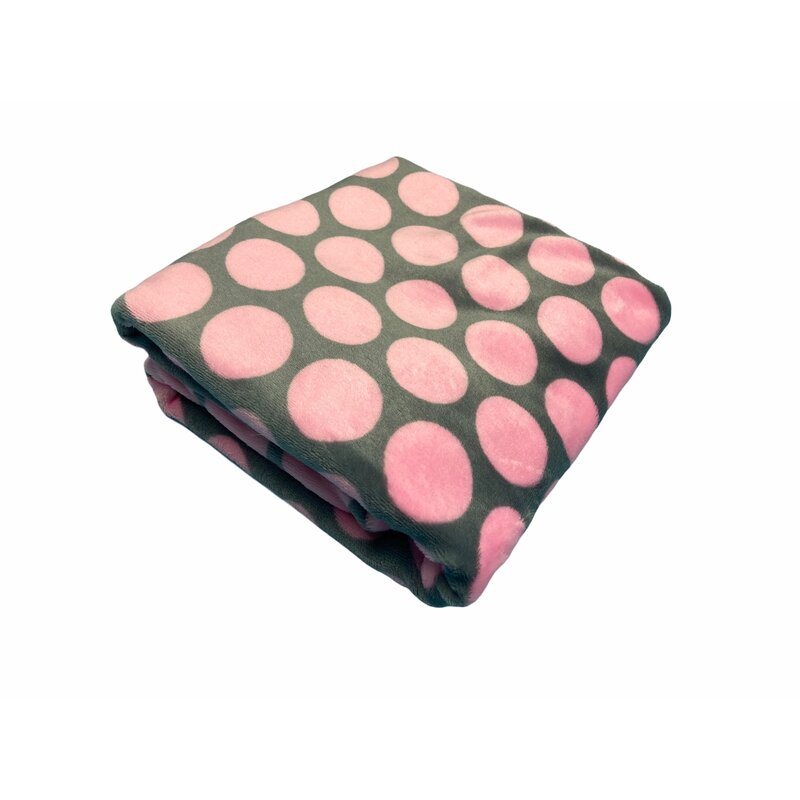 Deseda - paturica din plush cocolino buline roz pe gri