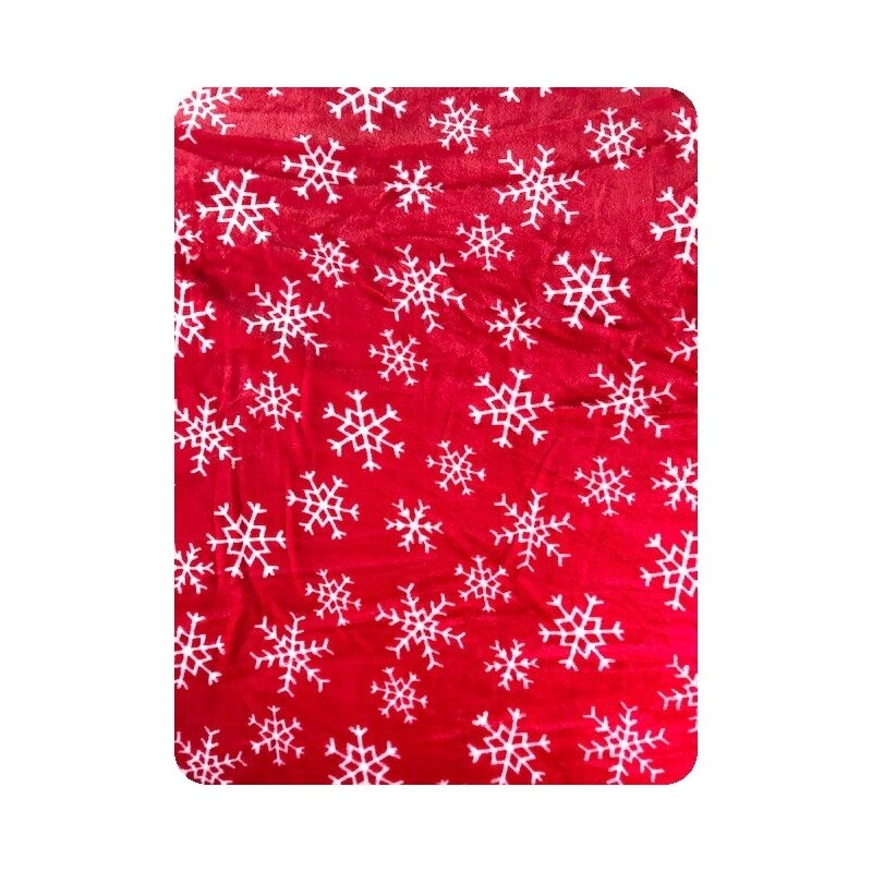 Deseda - paturica din plush cocolino fulgi de nea pe rosu