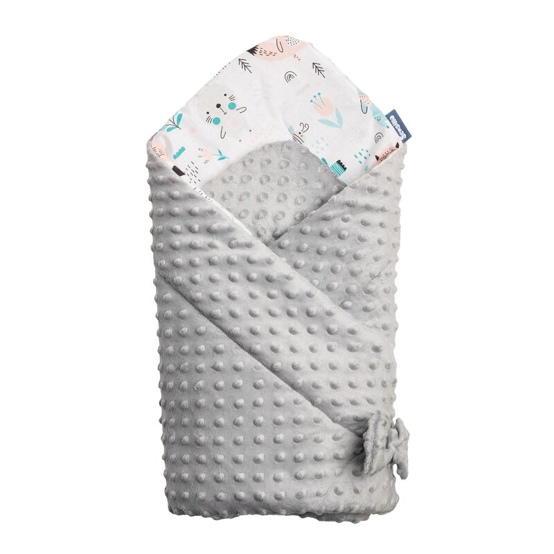 Sensillo - paturica de infasat minky wrap animals light nou-nascut din bumbac, 80x80 cm, gri