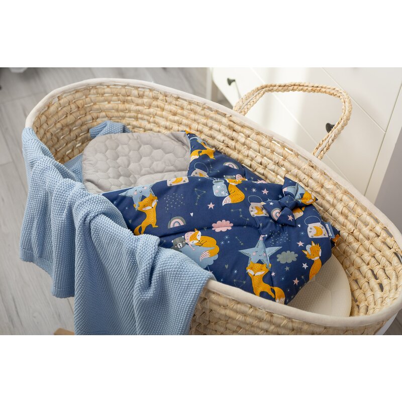 Sensillo - paturica nou-nascut velvet wrap albastra vulpi 75x75 cm