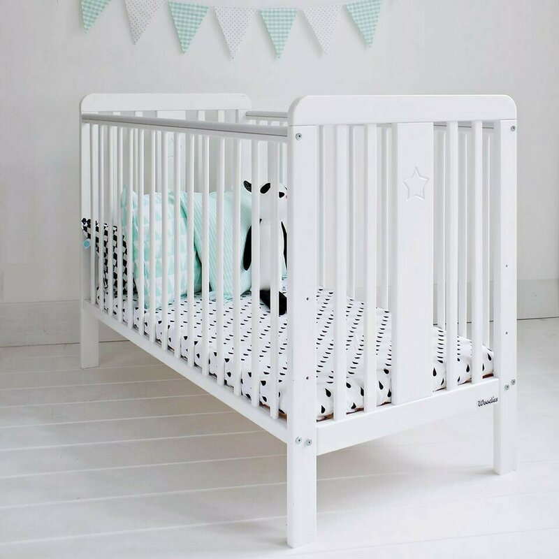 Woodies safe dreams - patut din lemn star baby, 120x60 cm, alb