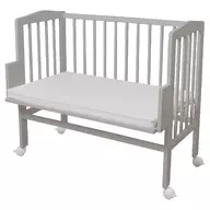 Patut, Waldin, Bedside 2in1 Gri, 90x55 cm, lemn de fag, vopsea certificata, roti blocabile, laterala detasabila, co-sleeping, Saltea inclusa