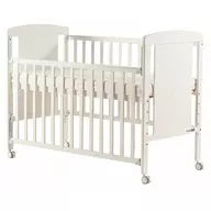Patut din lemn bebe, 120x60 cm, Cu laterala culisanta, Din pin si mdf, Cu roti, Sina dentitie, Stabil si rezistent, White, FreeON, Mia