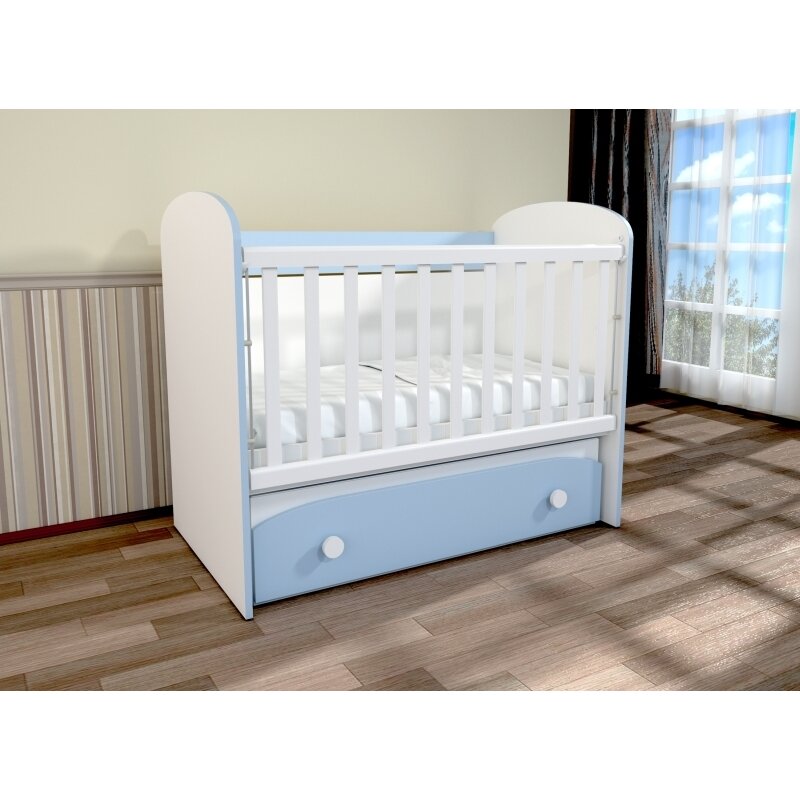 MyKids - Patut cu sistem de leganare cu sertar Diana 1, 120x60 cm, Alb/Albastru