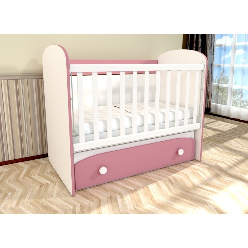 MyKids - Patut cu sistem de leganare cu sertar Diana 1, 120x60 cm, Alb/Violet