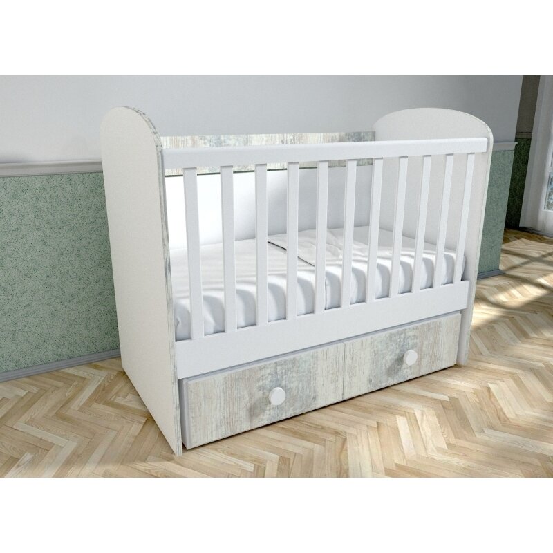 MyKids - Patut cu sistem de leganare + sertar Diana 2 Antik, 120x60 cm, Alb