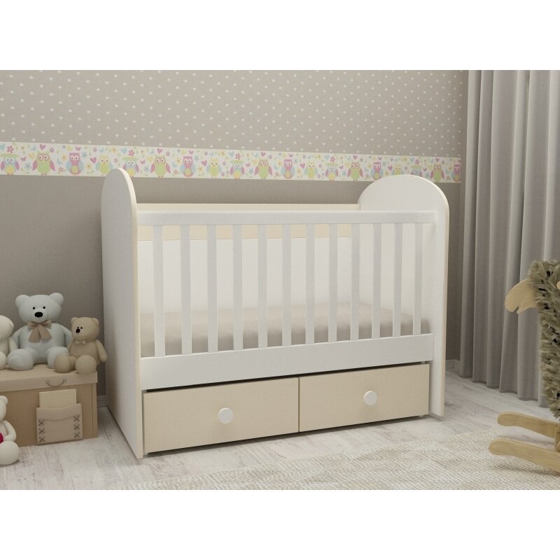 MyKids - Patut cu sistem de leganare cu sertar Diana 2, 120x60 cm, Alb/Bej