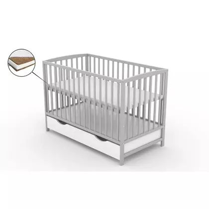 Patut cu sertar VESSANTI ARES - Gri + Saltea Cocos 12 cm