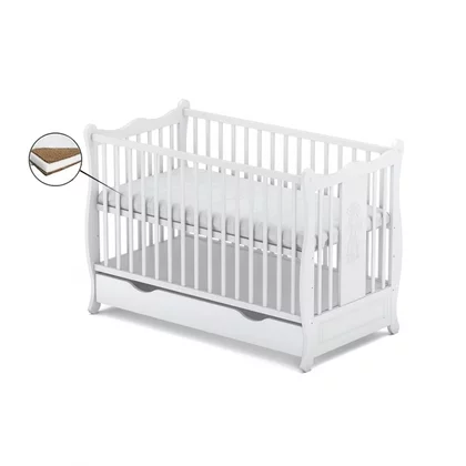 Patut cu sertar VESSANTI SOPHIE - Alb + Saltea Cocos 10 cm
