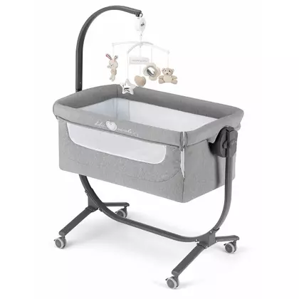 Patut cu leganare, Cullami, co-sleeper 2 in 1, Cu laterala culisanta, Cu setare unghiulara, Cu roti, Reglabil in 8 pozitii pe inaltime, Gri