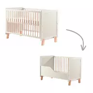 Patut din lemn bebe, 120x60 cm, Transformabil, Cu bariera de siguranta,  Din lemn de pin si mdf, Stabil si rezistent, White, FreeON, Ava