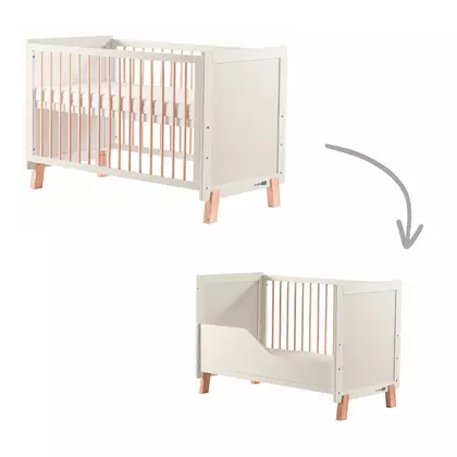 Patut din lemn bebe, 120x60 cm, Transformabil, Cu bariera de siguranta,  Din lemn de pin si mdf, Stabil si rezistent, White, FreeON, Ava