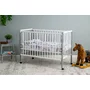 Patut din lemn bebe, 120x60 cm, Cu laterala culisanta, Din lemn de pin, Stabil si rezistent, Inaltime saltea reglabila pe 3 nivele, Laterala cu 3 bete detasabile, EN716-1, EN716-2, Alb, Qmini, Maya - 3