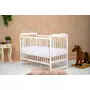 Patut din lemn bebe, 120x60 cm, Cu laterala culisanta, Din lemn de pin, Stabil si rezistent, Inaltime saltea reglabila pe 3 nivele, Laterala cu 3 bete detasabile, EN716-1, EN716-2, Alb, Qmini, Agata + Saltea 12 cm - 4