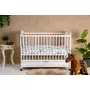 Patut din lemn bebe, 120x60 cm, Cu sertar, Din lemn de pin si mdf, Stabil si rezistent, Inaltime saltea reglabila pe 3 nivele, Laterala cu 3 bete detasabile, EN716-1, EN716-2, Alb, Qmini, Timmi Elephant + Saltea 8 cm - 2