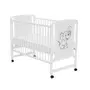 Patut din lemn bebe, 120x60 cm, Din lemn de pin si mdf, Stabil si rezistent, Inaltime saltea reglabila pe 3 nivele, Laterala cu 3 bete detasabile, EN716-1, EN716-2, Alb, Qmini, Timmi Elephant + Saltea 8 cm - 4