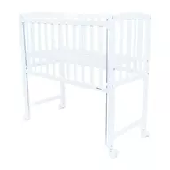 Patut din lemn bebe, 90x40 cm, Cu laterala culisanta, Cu roti, Certificat lemn FSC, Conform cu standardele de siguranta EN 716-1:2008, EN 716-2:2008, White, New Baby, Mateo