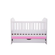 Patut VESSANTI Como cu sertar - Alb cu Roz + Saltea cocos confort 120 x 60 x 12 cm