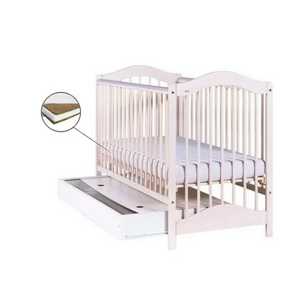 Patut Drewex Jagoda cu sertar - Alb transparent + Saltea Cocos 8 Cm