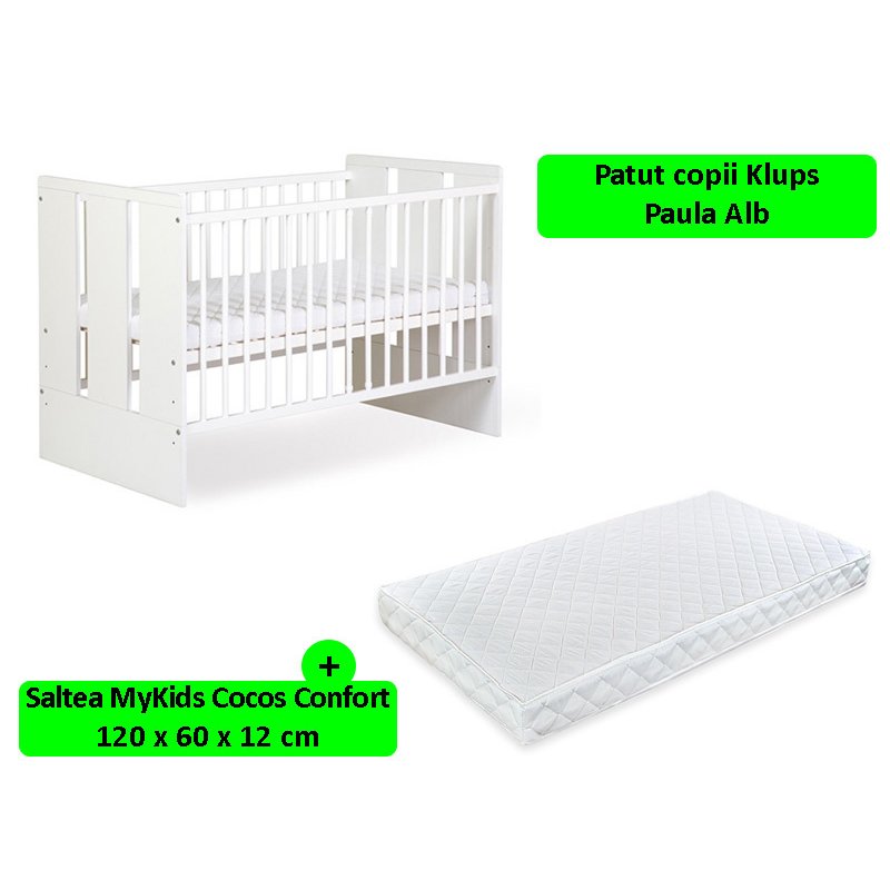 Klups - patut paula alb + saltea 12 mykids