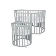 Patut Oval Evolutiv pentru Copii, Multifunctional, 7in1, Saltele Incluse, Transformabil, Masa de Schimbat, Co-Sleeping, Tarc de Joaca, Birou, Scaune, Waldin, Gri
