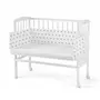 Patut pentru copii, Waldin, 2in1, 90 cm x 55 cm, lemn de fag, vopsea certificata, roti blocabile, laterala detasabila, co-sleeping, Saltea inclusa, Aparatoare laterala din bumbac, Baldachin cu Suport Metalic, Equipment, Alb, - 2