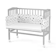 Patut pentru copii, Waldin, 2in1, 90 cm x 55 cm, lemn de fag, vopsea certificata, roti blocabile, laterala detasabila, co-sleeping, Saltea inclusa, Aparatoare laterala din bumbac, Gri, Cover, SMIX