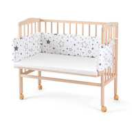 Patut pentru copii, Waldin, 2in1, 90 cm x 55 cm, lemn de fag, vopsea certificata, roti blocabile, laterala detasabila, co-sleeping, Saltea inclusa, Aparatoare laterala din bumbac, Natur, Cover, SMIX
