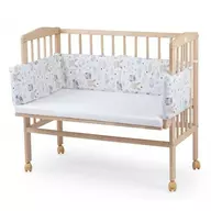 Patut pentru copii 2in1, 90 cm x 55 cm, lemn de fag, vopsea certificata, roti blocabile, laterala detasabila, co-sleeping, Saltea inclusa, Aparatoare laterala din bumbac, Waldin, Natural, Cover, P8