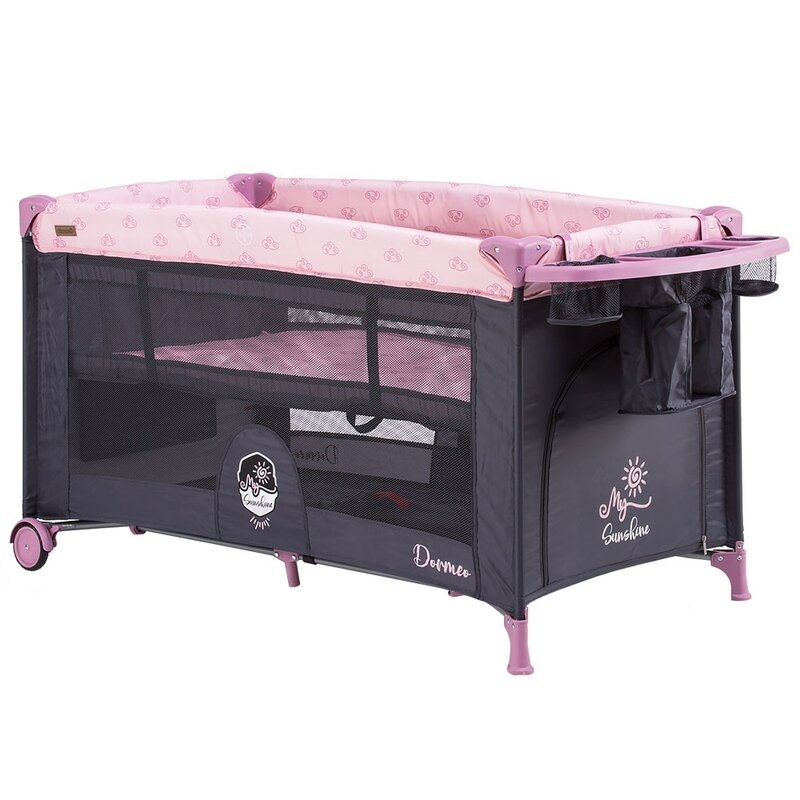 Chipolino - patut pliant cu doua nivele dorme peony, 120x60 cm, roz