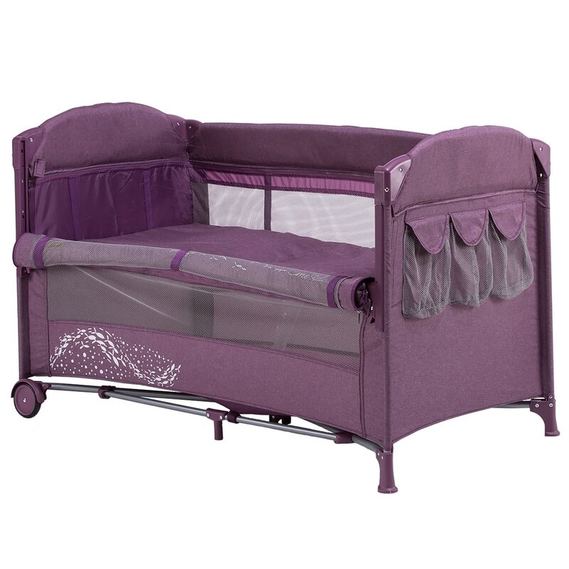 Chipolino - Patut pliant cu doua nivele Merida linen Cu laterala culisanta Dhalia, 120x60 cm, Violet