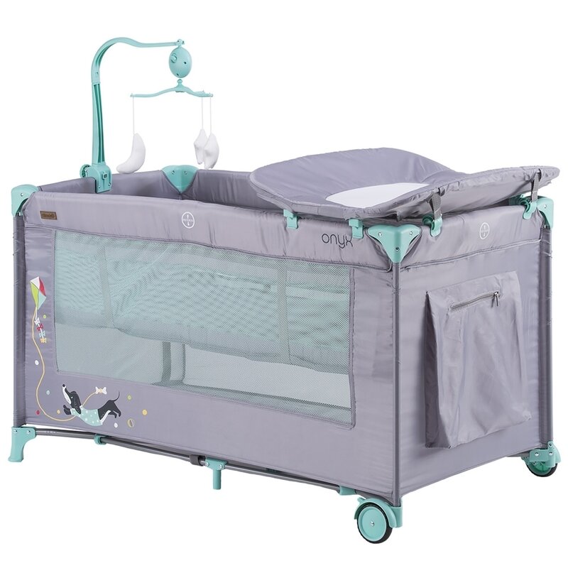 Chipolino - Patut pliant cu doua nivele Onyx Mint, 120x60 cm