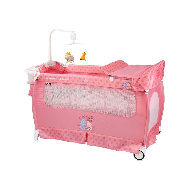 Lorelli - Patut pliabil Sleep n Dream 2 nivele Pink Hippo
