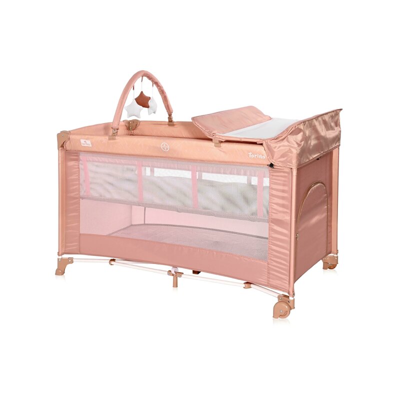Lorelli - patut pliant cu doua nivele torino plus misty, 120x60 cm, roz