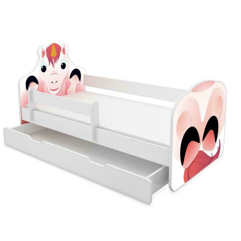 Mykids - patut junior cu sertar + saltea animals , unicorn, 140x70 cm