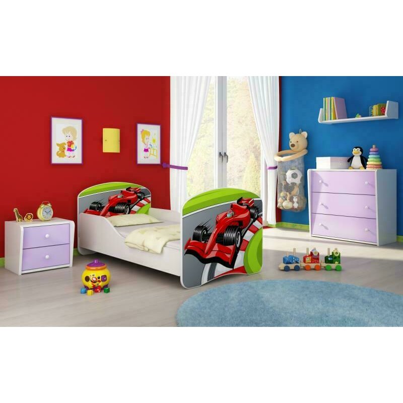 Mykids - patut junior cu saltea formula 1, 140x70 cm, rosu