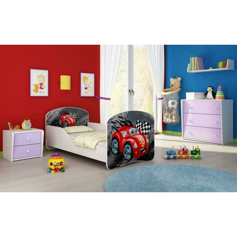 Mykids - patut junior cu saltea car, 140x70 cm, rosu