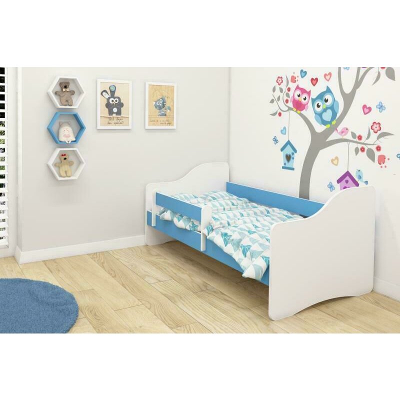 Mykids - patut junior cu saltea happy, 140x70 cm, alb/albastru