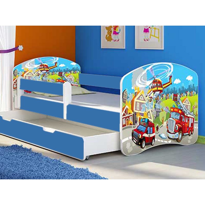 Mykids - patut tineret fire station cu sertar si saltea 160x80