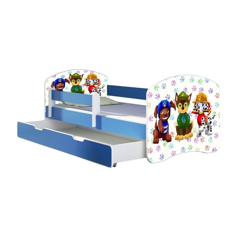 Mykids - patut junior cu sertar + saltea , paw patrol, 140x70 cm