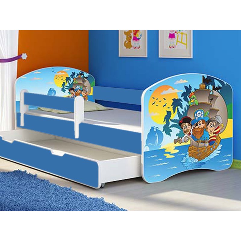 Mykids - patut tineret pirates cu sertar si saltea 140x70