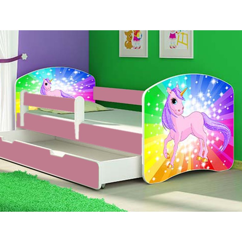 Mykids - patut tineret rainbow unicorn cu sertar si saltea 160x80