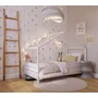 Patut tip casuta din lemn junior, 160x80 cm, Din lemn certificat FSC, Transformabil in casuta de joaca, Cu bariera de protectie, In stil scandinav, Alb, YappyKids, YappyHytte Bed