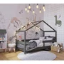 Patut tip casuta din lemn junior, 160x80 cm, Din lemn certificat FSC, Transformabil in casuta de joaca, Cu bariera de protectie, In stil scandinav, Verde, YappyKids, YappyHytte Bed - 1