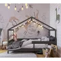 Patut tip casuta din lemn junior, 160x80 cm, Din lemn certificat FSC, Transformabil in casuta de joaca, Cu bariera de protectie, In stil scandinav, Verde, YappyKids, YappyHytte Bed - 2