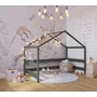 Patut tip casuta din lemn junior, 160x80 cm, Din lemn certificat FSC, Transformabil in casuta de joaca, Cu bariera de protectie, In stil scandinav, Verde, YappyKids, YappyHytte Bed - 3