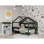 Patut tip casuta din lemn junior, 160x80 cm, Din lemn certificat FSC, Transformabil in casuta de joaca, Cu bariera de protectie, In stil scandinav, Verde, YappyKids, YappyHytte Bed - 7