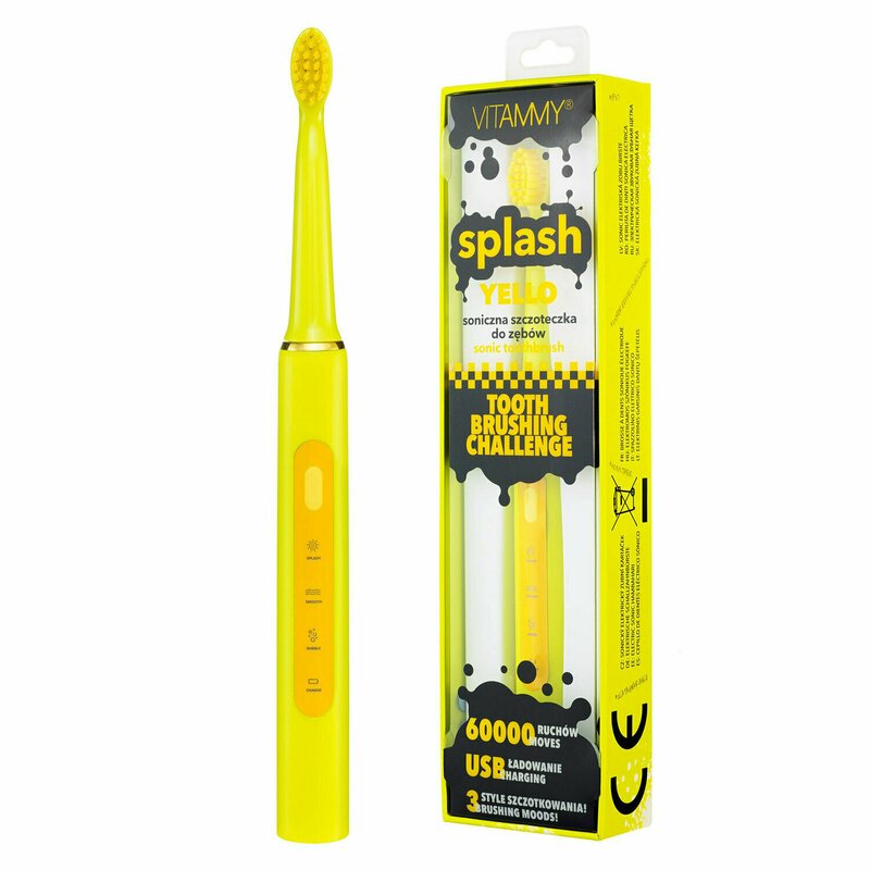 VITAMMY - Periuta de dinti electrica Splash TB8132A-CE Yello, 60000 vibratii/min, 3 moduri de periaj, Galben