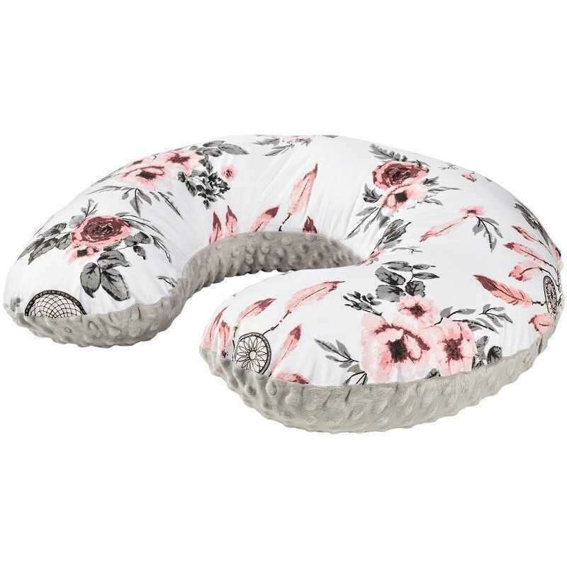 Infantilo - perna pentru alaptat roses 140 cm minky din puf siliconizat, alb/gri